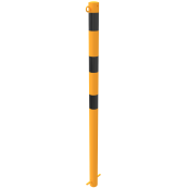 Barrier post | steel tube  60 x 2,5 mm | yellow / black | stationary, for casting in concretewith ground anchor | with 1 eyelet